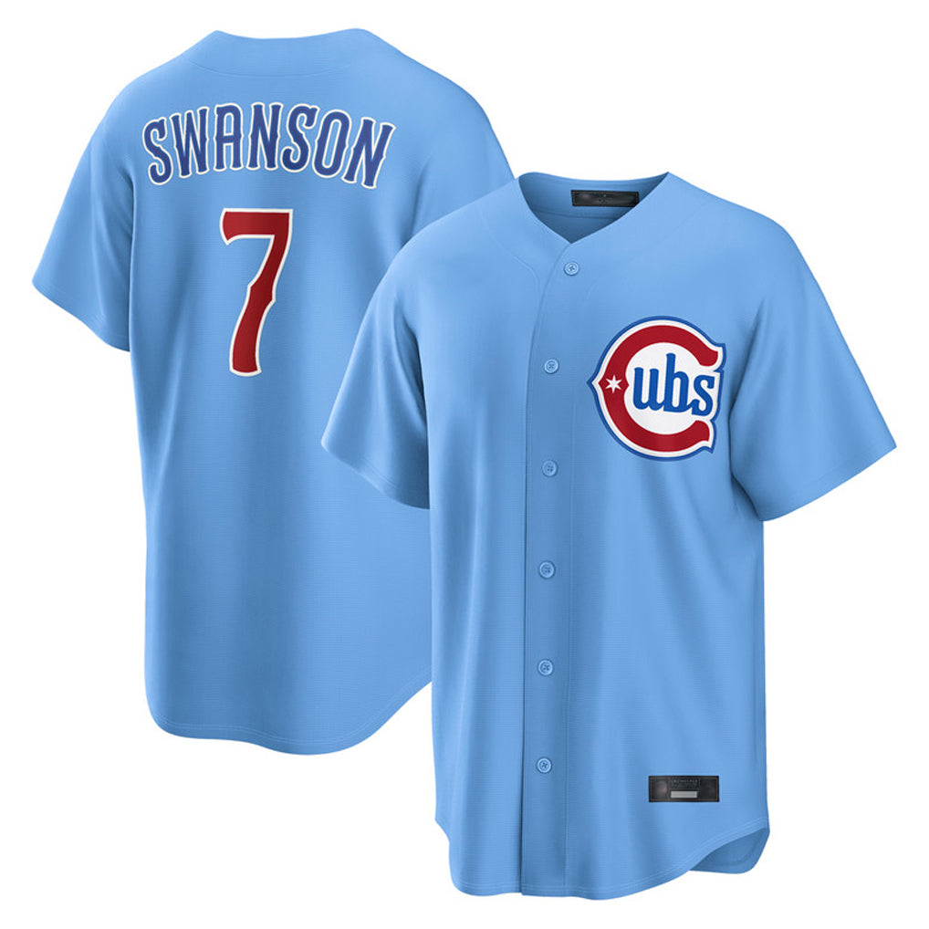 C.Cubs #7 Dansby Swanson Player Light Blue Home Game Gdoa Stitched Jerseys