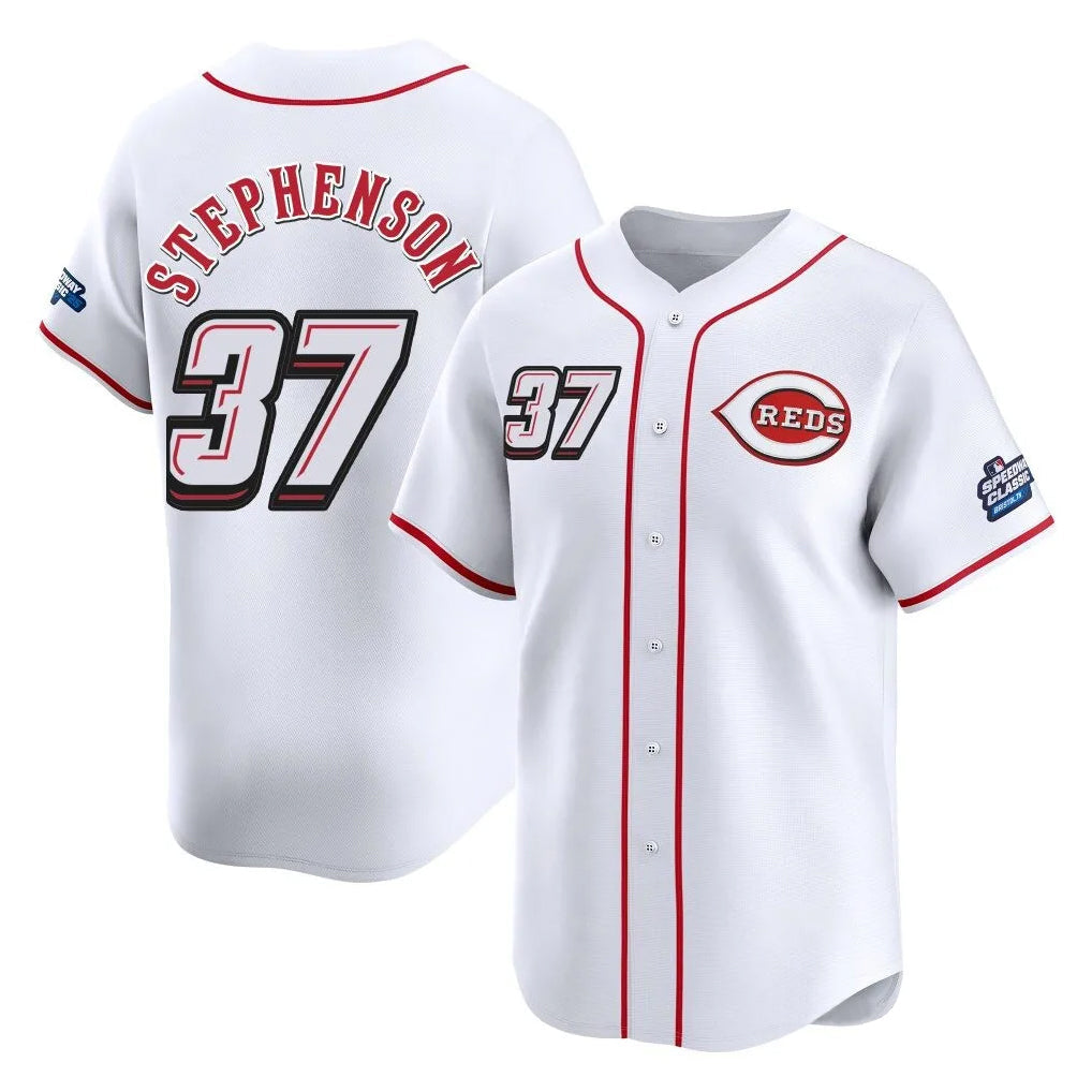 C.Reds #37 Tyler Stephenson Player White Speedway Classic Home Limited Gdoa Stitched Jerseys