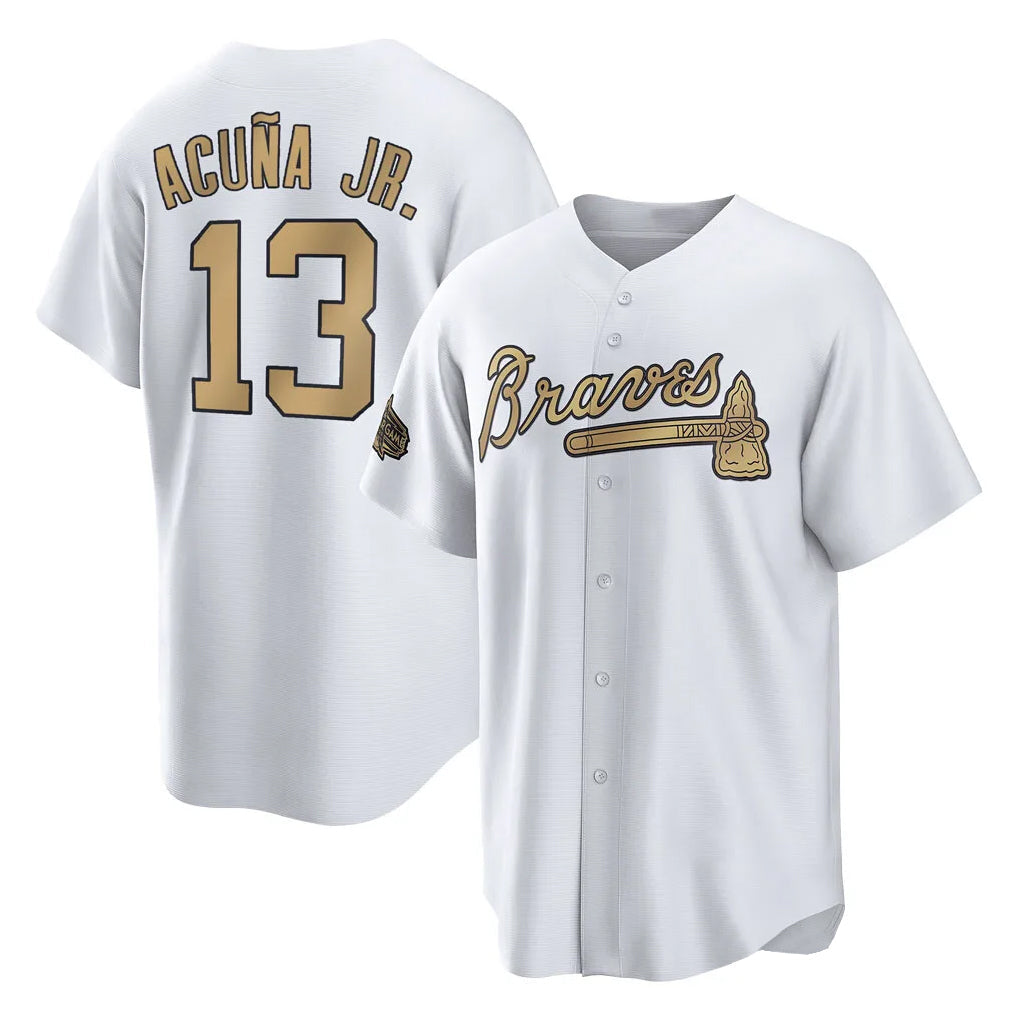 A.Braves #13 Ronald Acuna Jr Player White-Gold All-Star Home Game Gdoa Stitched Jerseys