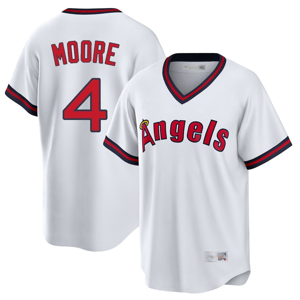 LA.Angels #4 Christian Moore Player White T-shirt Home Game Gdoa Stitched Jerseys