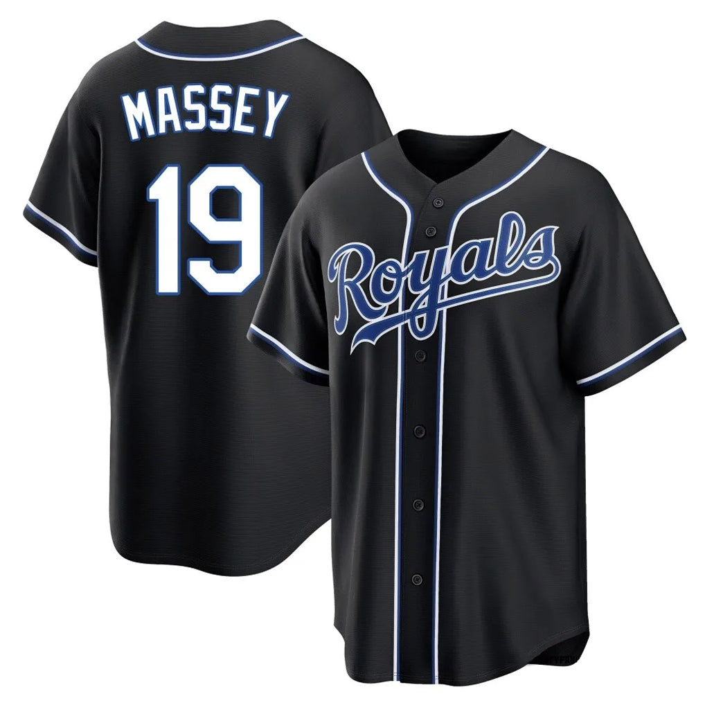 KC.Royals #19 Michael Massey Player Black Carbon Fashion Home Game Gdoa Stitched Jerseys