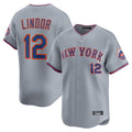 NY.Mets #12 Francisco Lindor Player Gray Road Limited Home Gdoa Stitched Jerseys