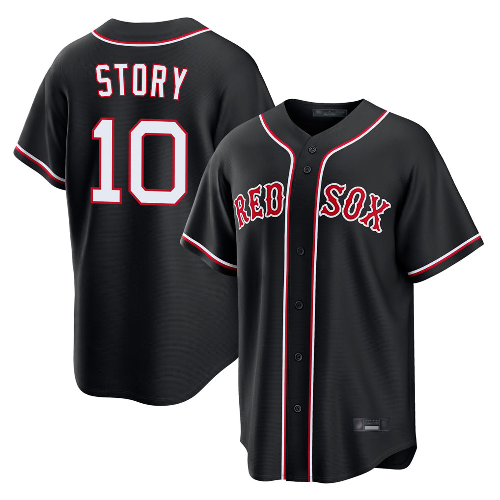 B.Red Sox #10 Trevor Story Player Black Out Home Game Gdoa Stitched Jerseys