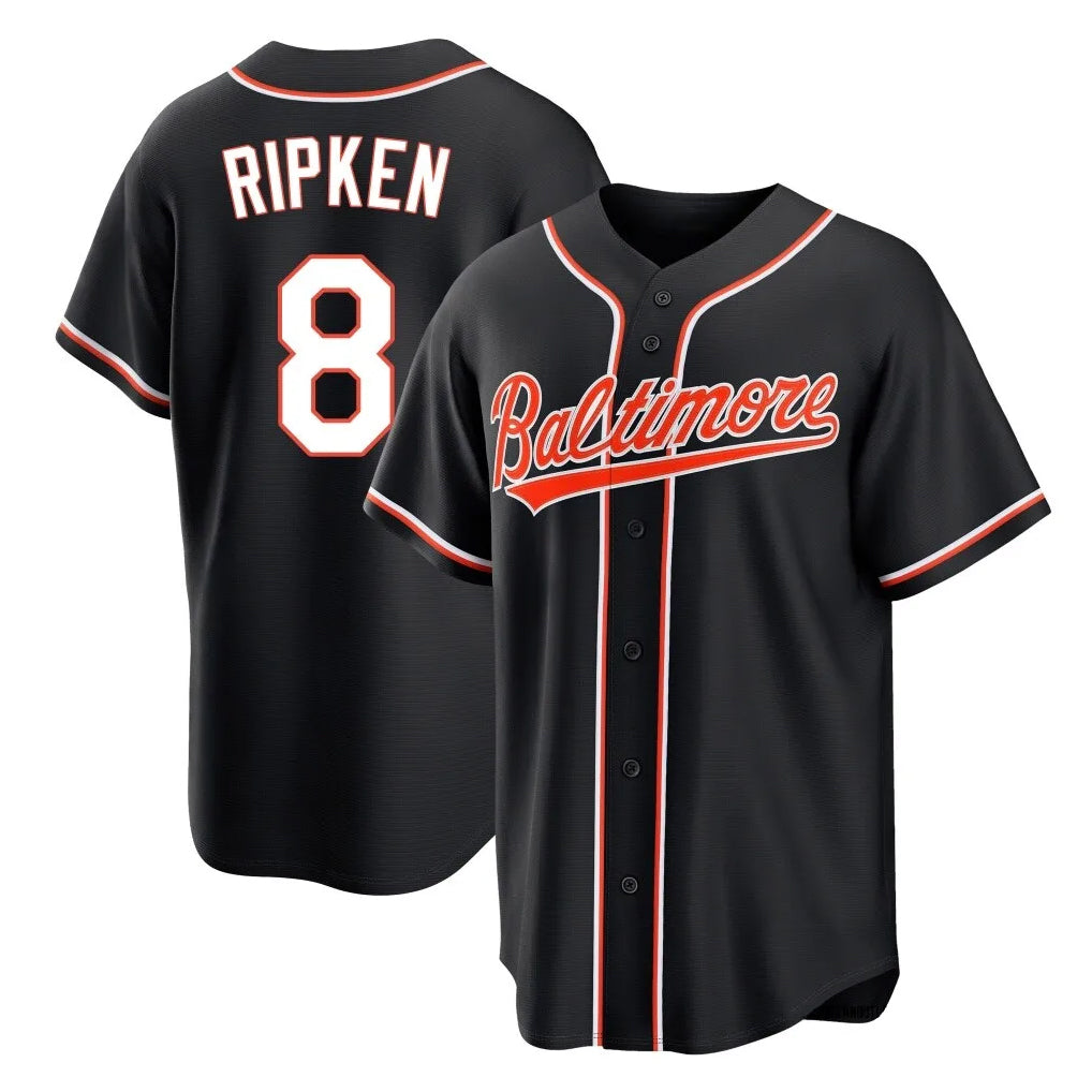 B.Orioles #8 Cal Ripken Player Black Out Home Game Gdoa Stitched Jerseys