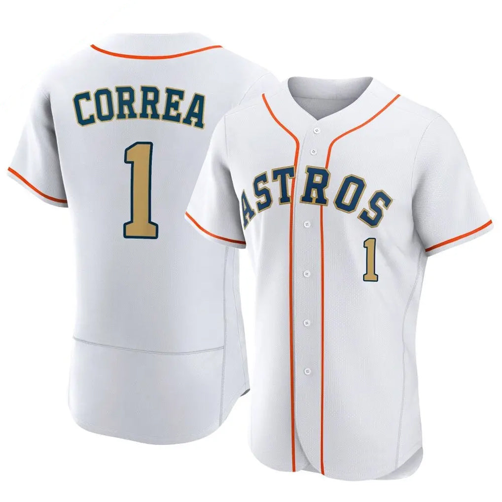 H.Astros #1 Carlos Correa Player Gold Collection Limited Elite Home Gdoa Stitched Jerseys