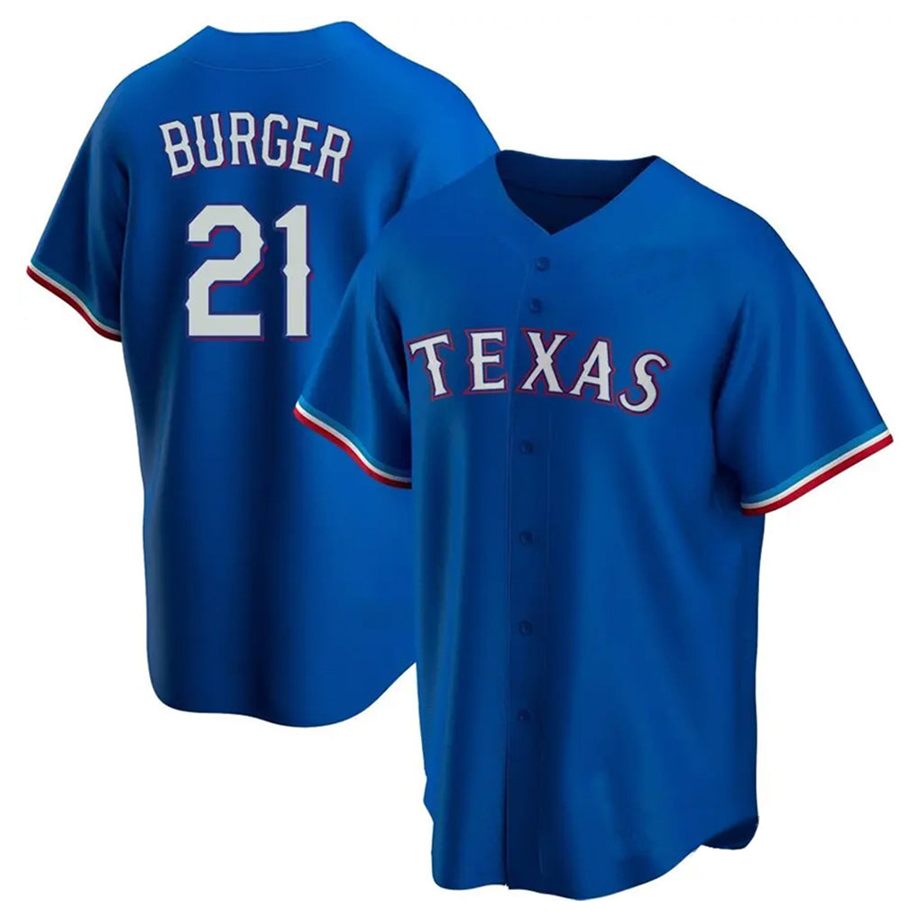 T.Rangers #21 Jake Burger Player Royal Home Replica Game Gdoa Stitched Jerseys