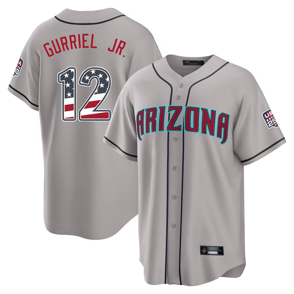A.Diamondbacks #12 Lourdes Gurriel Jr Player Gray USA 250 Fourth of July Home Game Gdoa250Ys Stitched Jerseys