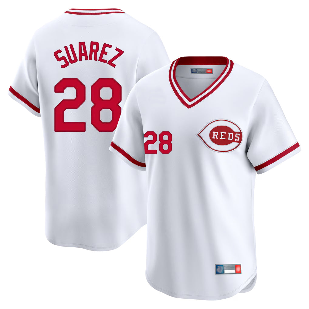 C.Reds #28 Eugenio Su¨¢rez Player White Cooperstown Collection Limited T-shirt Home Gdoa Stitched Jerseys