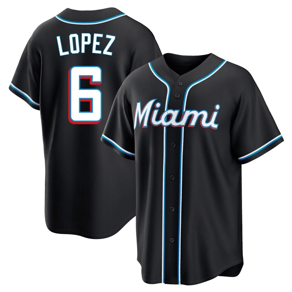 M.Marlins #6 Otto Lopez Player Black Fashion Out Home Game Gdoa Stitched Jerseys