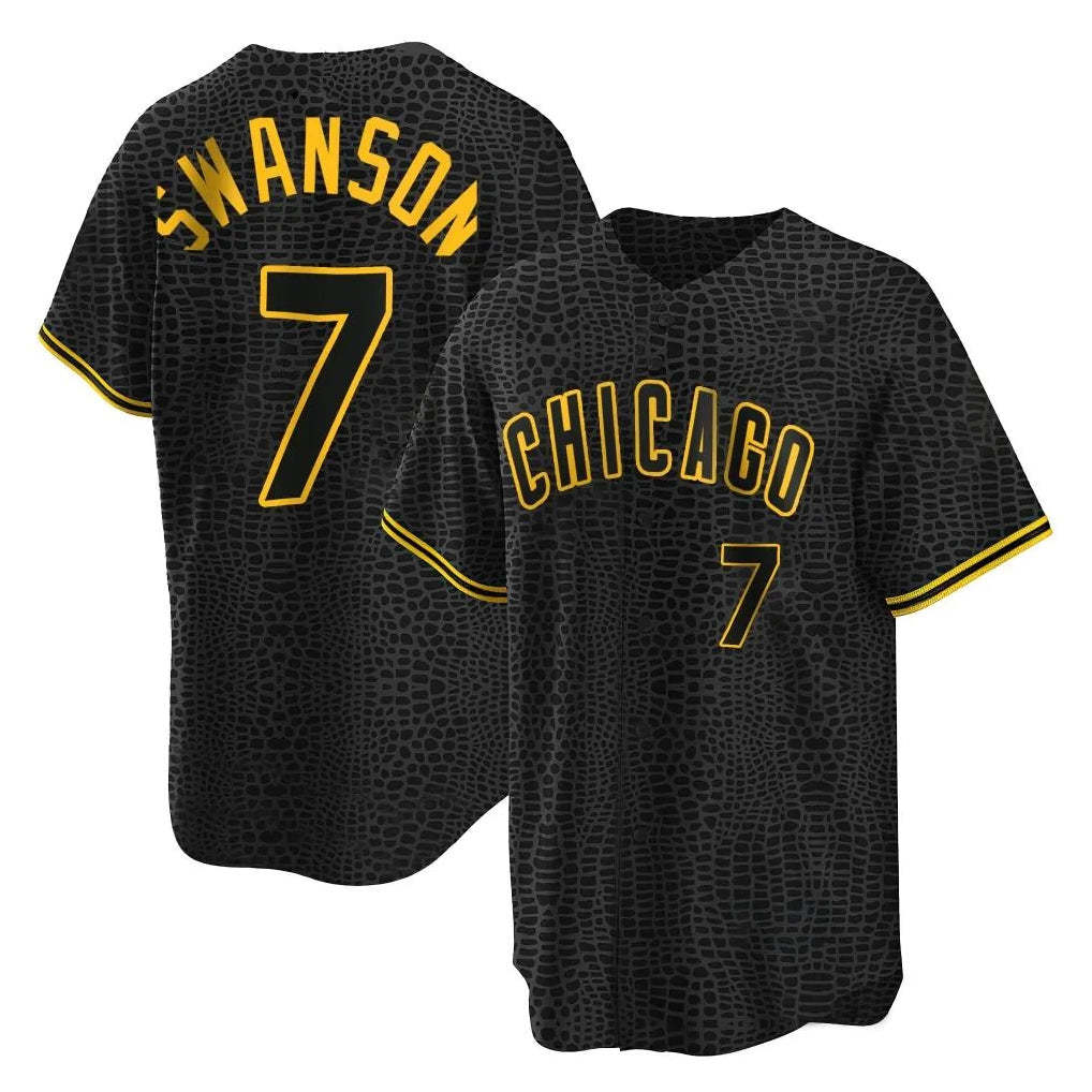 C.Cubs #7 Dansby Swanson Player Black Snake Skin City Game Gdoa Stitched Jerseys