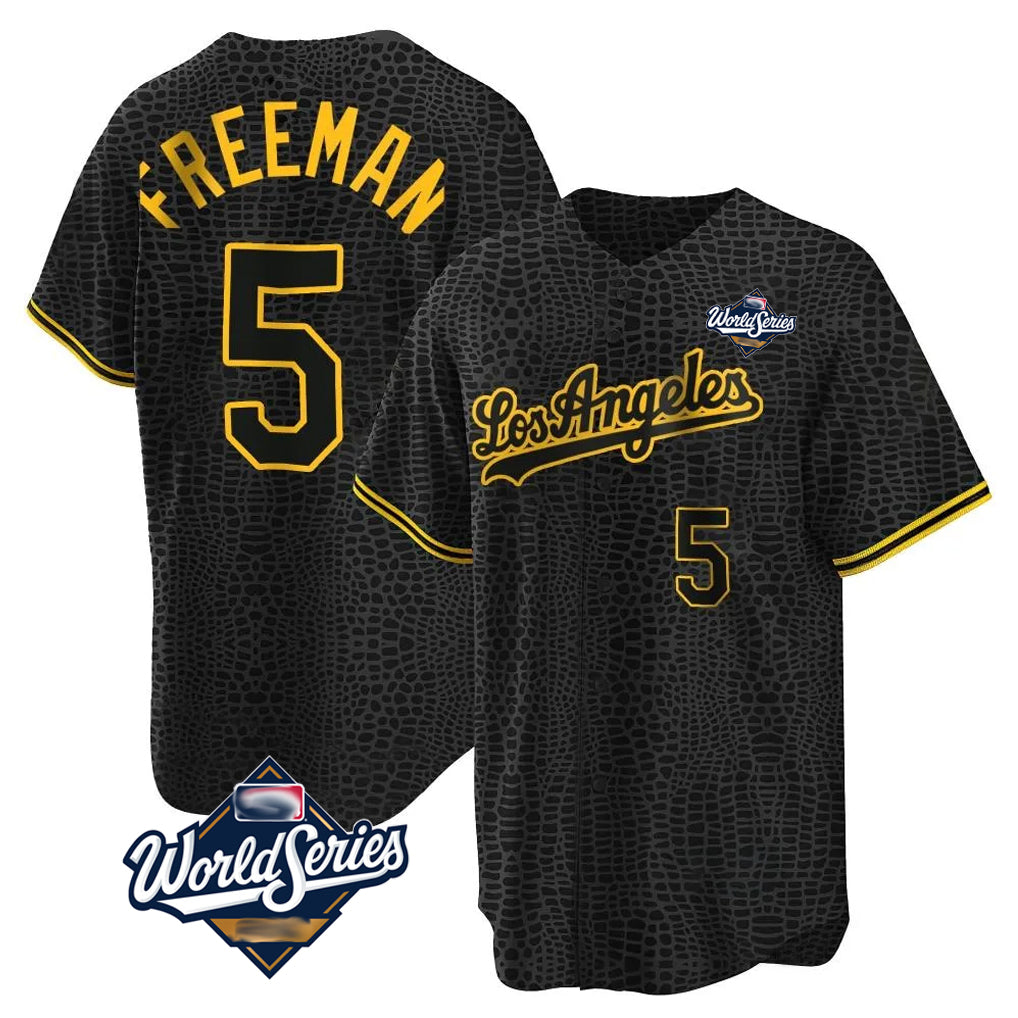 LA.Dodgers #5 Freddie Freeman Player Black Gold World Series Limited Home Gdoa Stitched Jerseys
