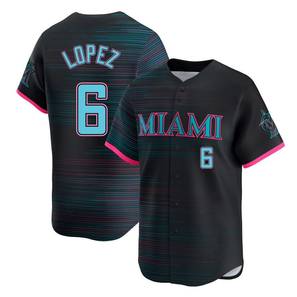 M.Marlins #6 Otto Lopez Player Black City Connect Home Limited Gdoa Stitched Jerseys