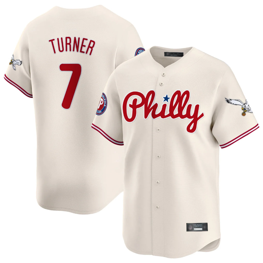 P.Phillies #7 Trea Turner Player Cream Phillies & Eagles Vapor Premier Limited Stitched Jerseys