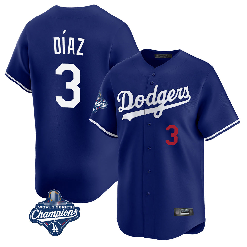 LA.Dodgers #3 Edwin D¨ªaz Player Royal World Series Meet Limited Home Gdoa Stitched Jerseys