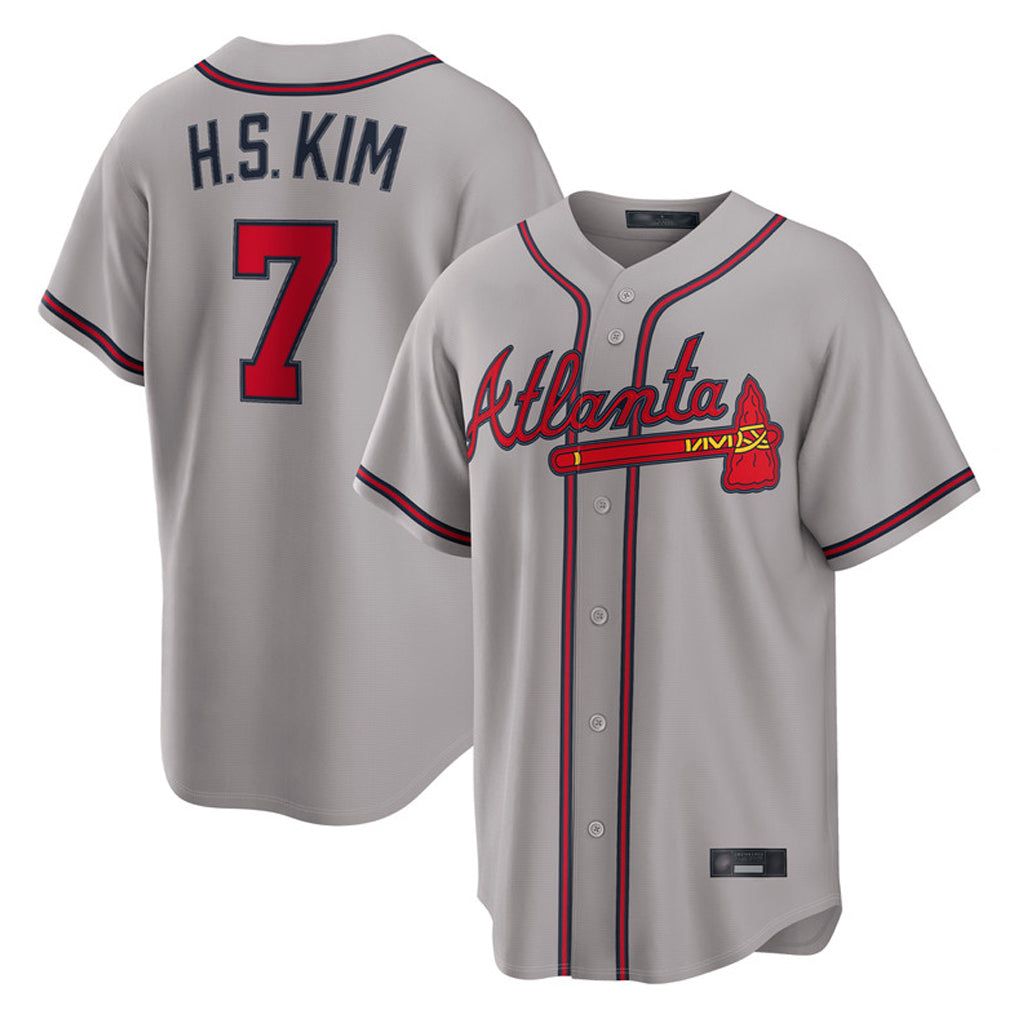 A.Braves #7 Ha-Seong Kim Player Gray Home Game Gdoa Stitched Jerseys