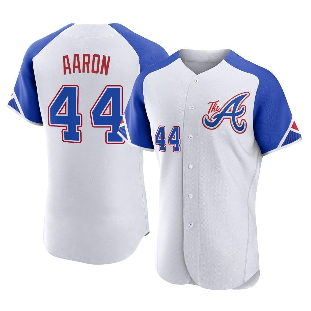 A.Braves #44 Hank Aaron Player White City Connect Limited Elite Home Game Gdoa Stitched Jerseys