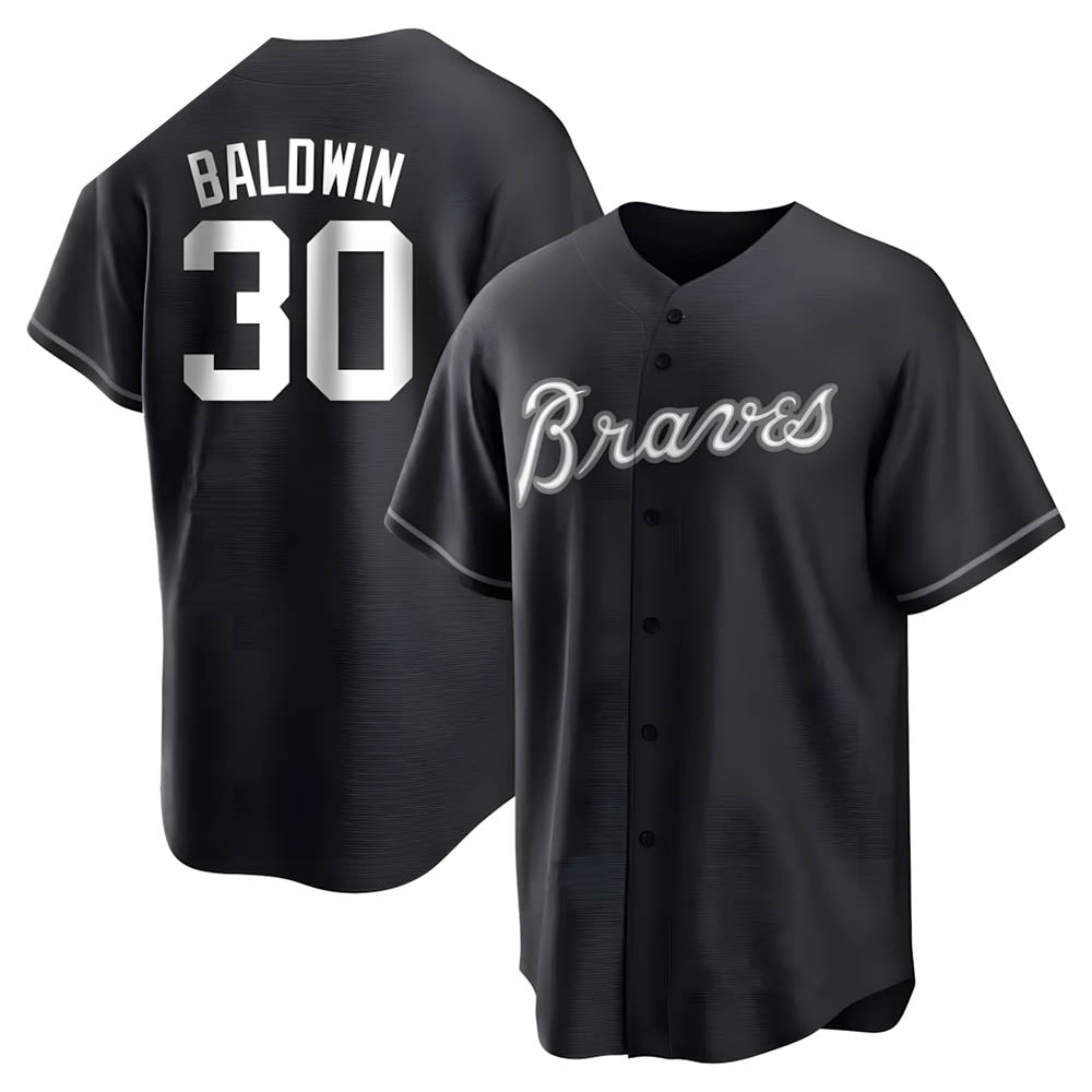 A.Braves #30 Drake Baldwin player Black&White Replica Stitched Jerseys