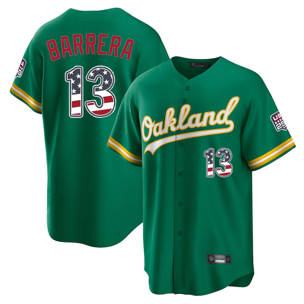 Athletics #13 Luis Barrera Player Kelly Green USA 250 Fourth of July Home Game Gdoa250Ys Stitched Jerseys