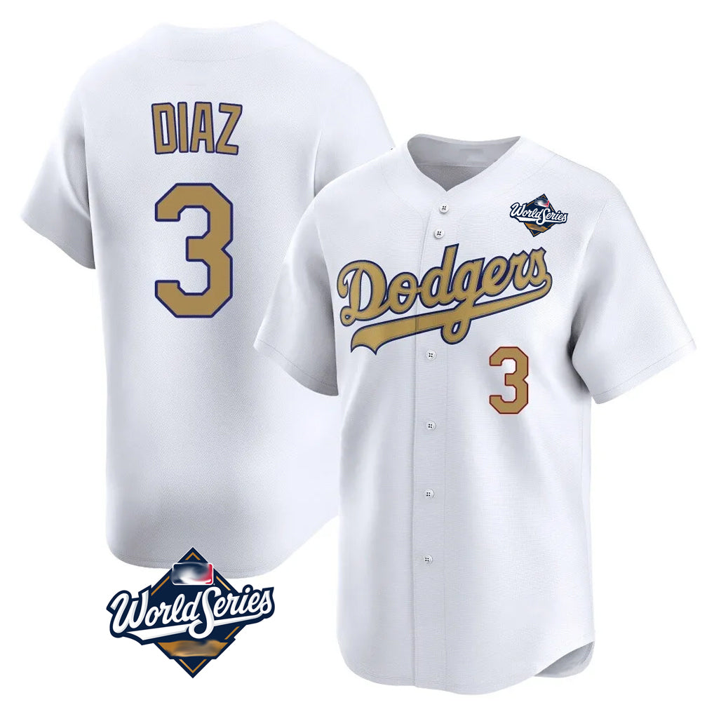 LA.Dodgers #3 Edwin D¨ªaz Player Gold World Series Collection Limited Home Gdoa Stitched Jerseys