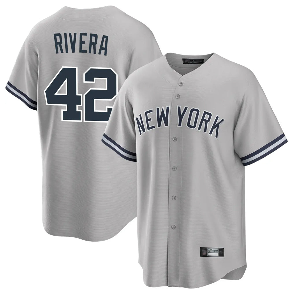 NY.Yankees #42 Mariano Rivera Player Gray Road Game Stitched Jerseys