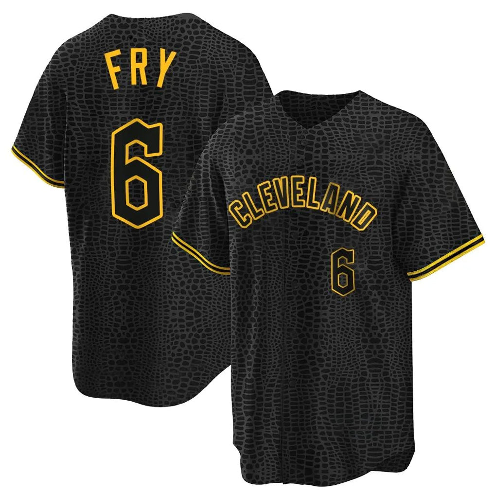 C.Guardians #6 David Fry Player Black Snake Skin City Home Game Gdoa Stitched Jerseys