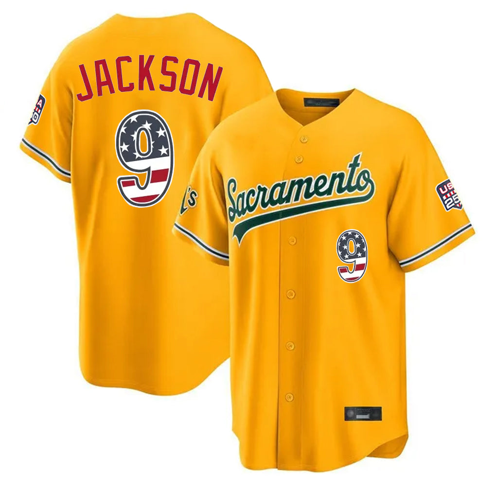Athletics #9 Reggie Jackson Player Gold USA 250 Fourth of July Home Game Gdoa250Ys Stitched Jerseys