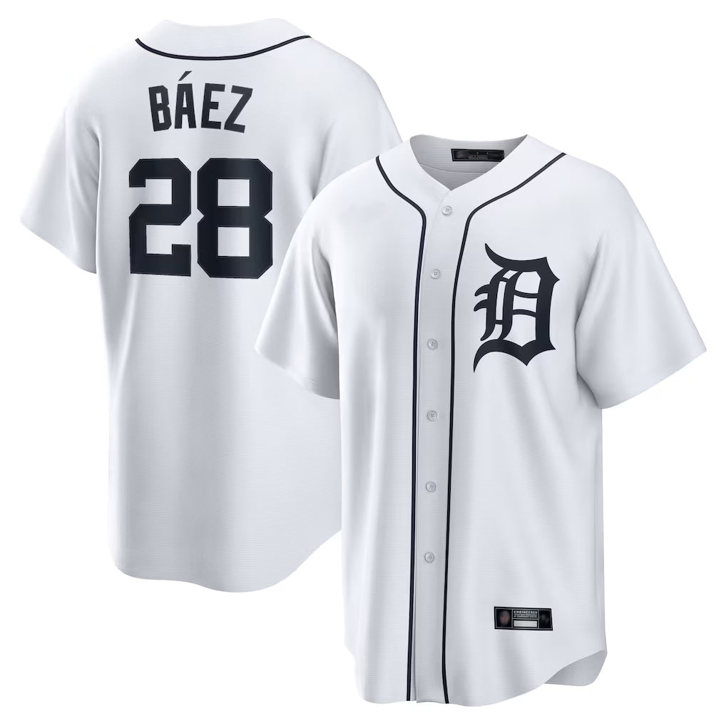 D.Tigers #28 Javier B¨¢ez Player White Home Game Gdoa Stitched Jerseys