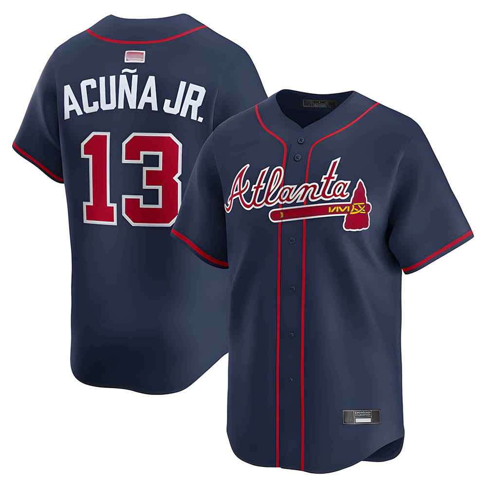 A.Braves #13 Ronald Acun?a Jr. Player Navy&Red Stipe Stitched Jerseys
