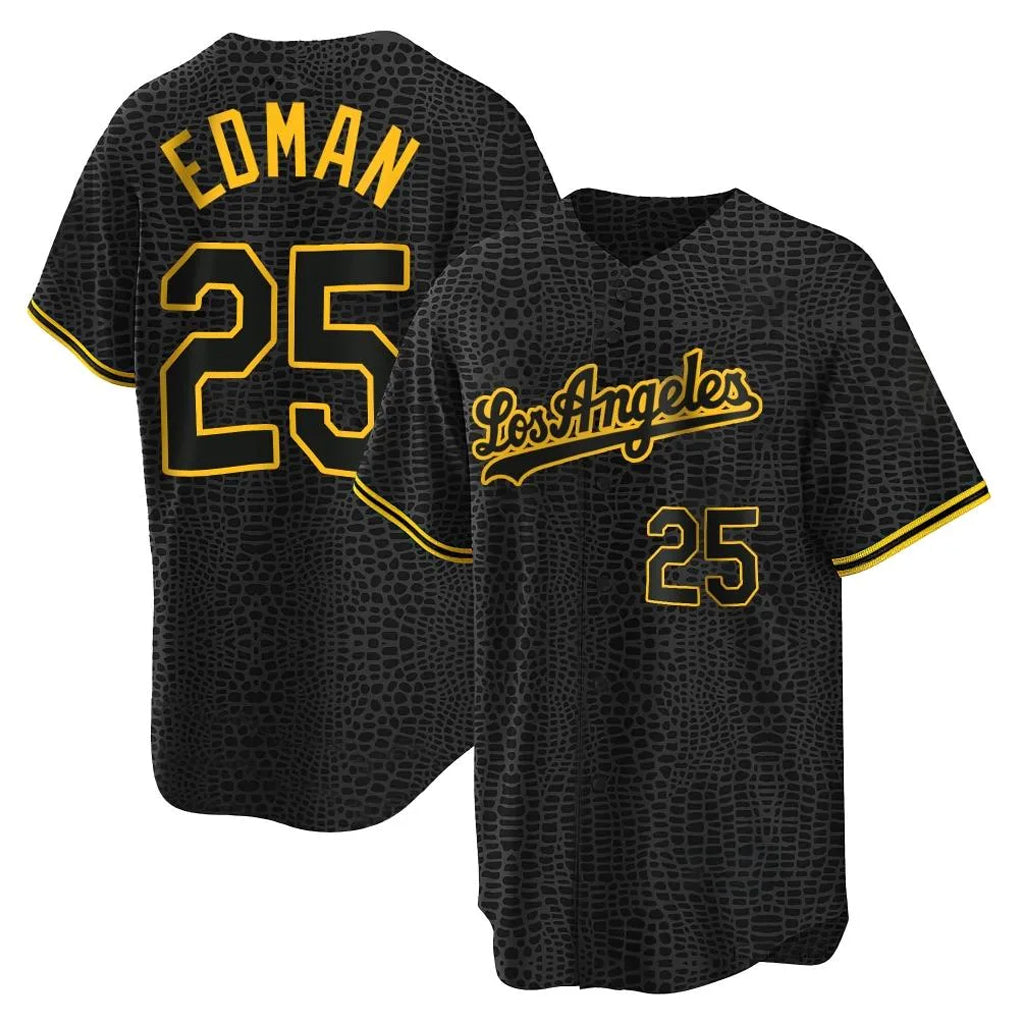 LA.Dodgers #25 Tommy Edman Player Black Snake Skin City Game Home Gdoa Stitched Jerseys