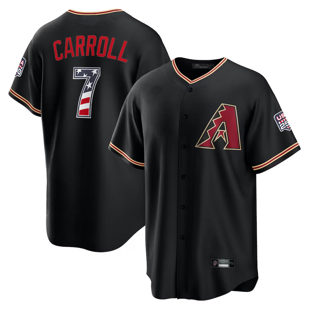 A.Diamondbacks #7 Corbin Carroll Player Black USA 250 Fourth of July Game Home Gdoa250Ys Stitched Jerseys