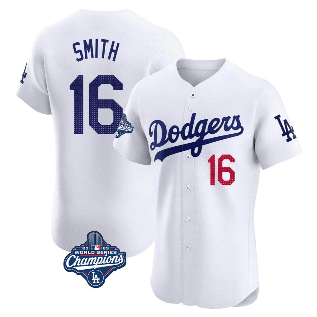 LA.Dodgers #16 Will Smith Player White World Series Meet Limited Elite Home Gdoa Stitched Jerseys