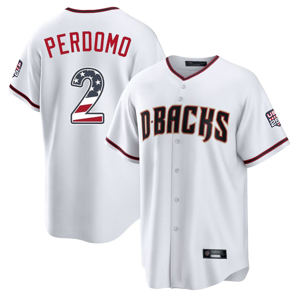 A.Diamondbacks #2 Geraldo Perdomo Player White USA 250 Fourth of July Home Game Gdoa250Ys Stitched Jerseys