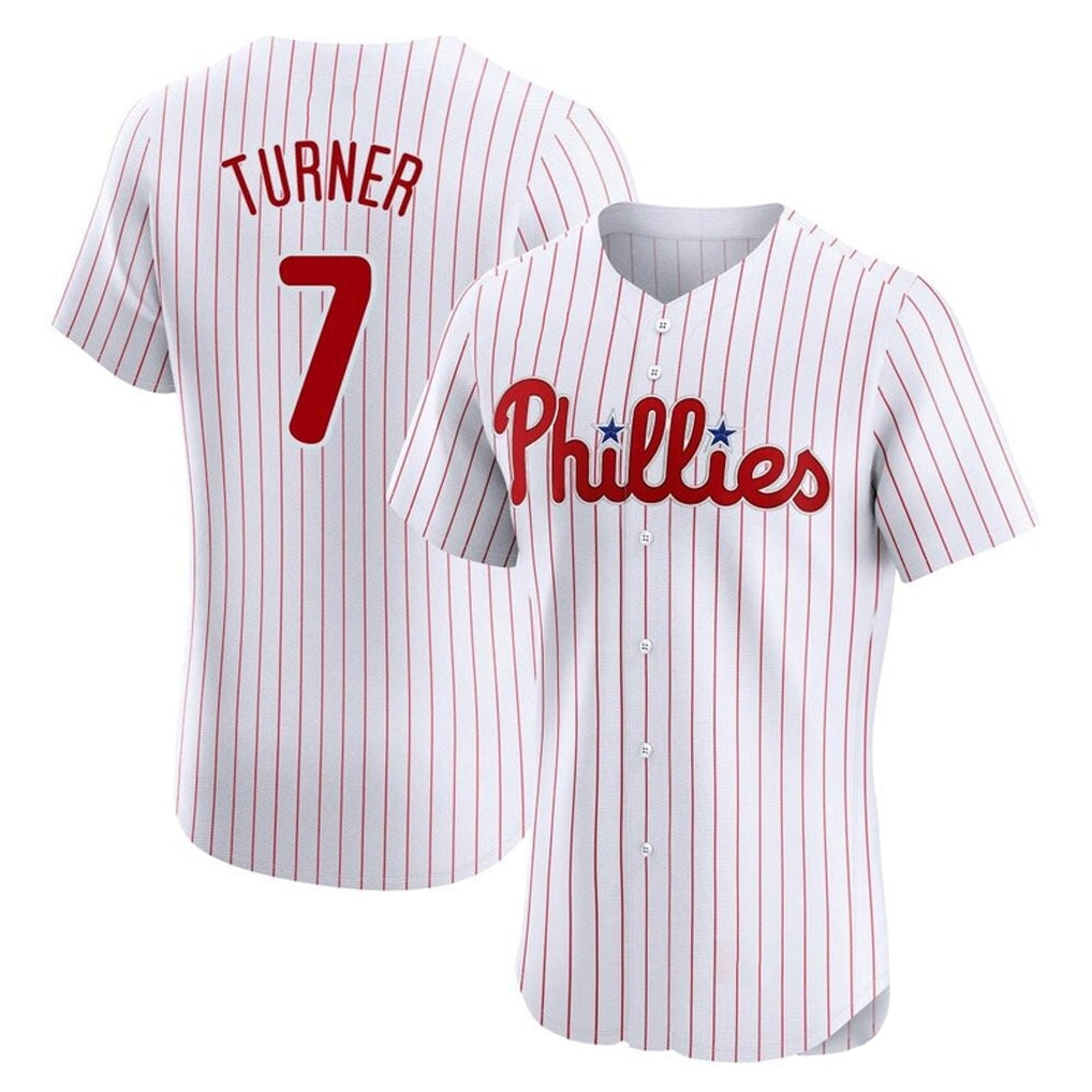 P.Phillies #7 Trea Turner Player White Pinstripe Phillies & Eagles Vapor Premier Limited Elite Stitched Jerseys