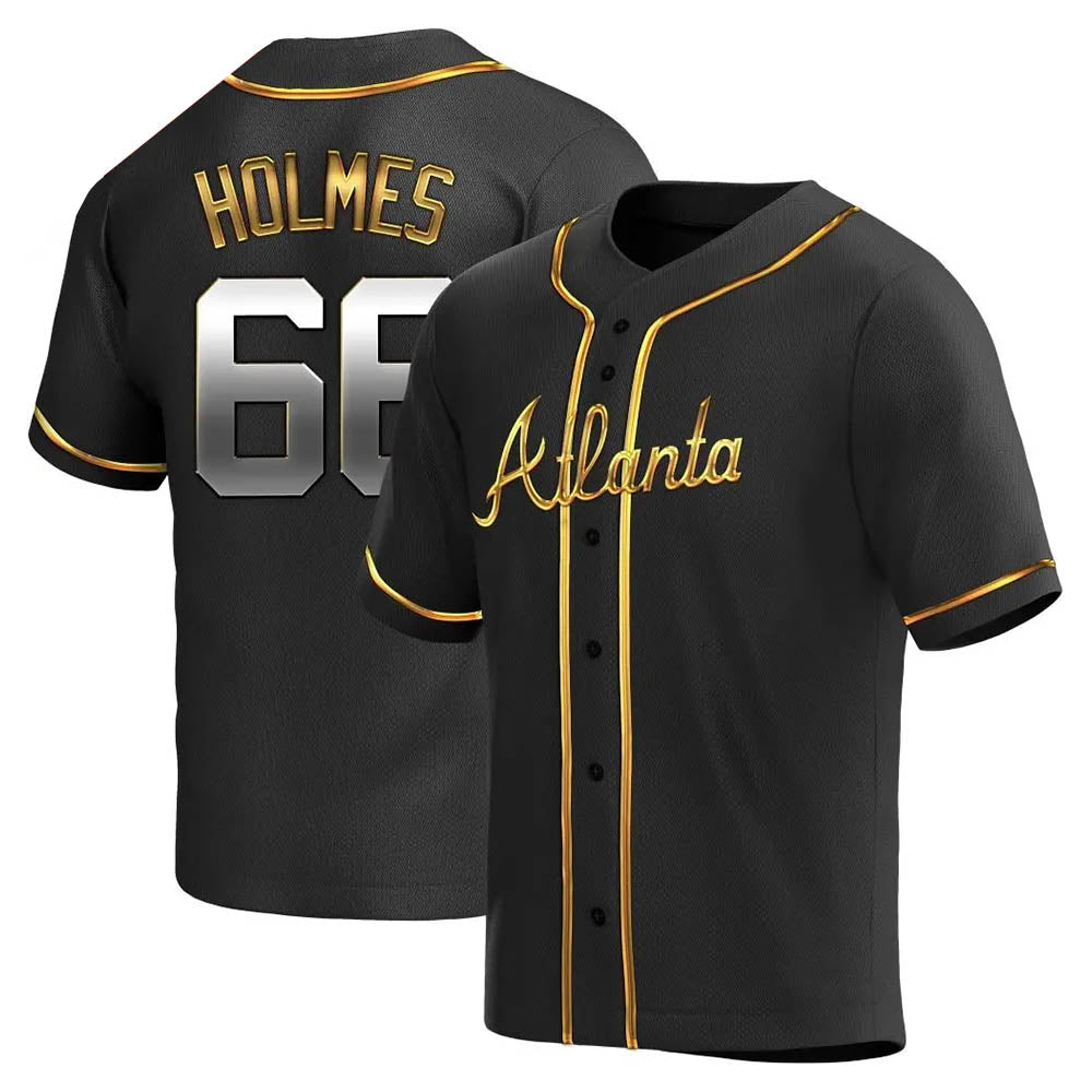 A.Braves #66 Grant Holmes Player Black&Gold Replica en Alternate Stitched Jerseys