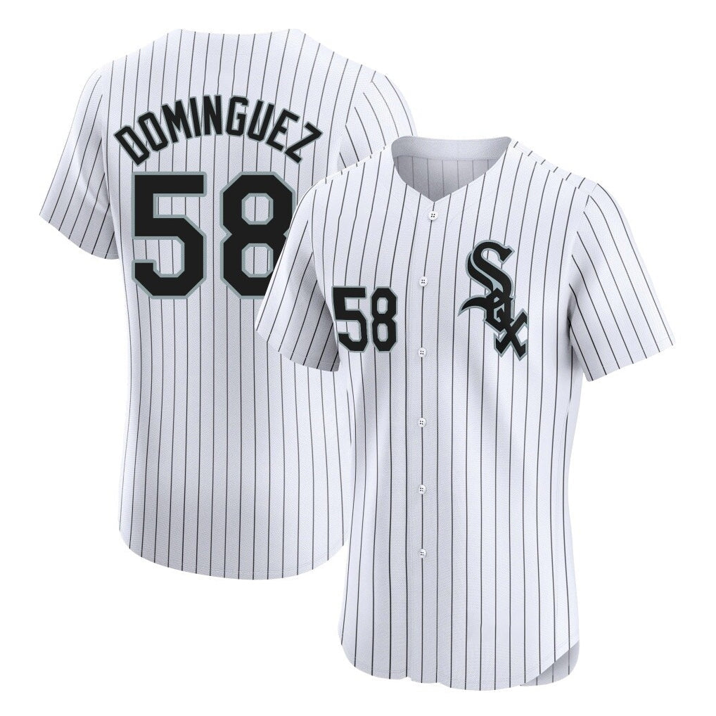 C.White Sox #58 Seranthony Dom¨ªnguez Player White Stripe Limited Elite Home Gdoa Stitched Jerseys