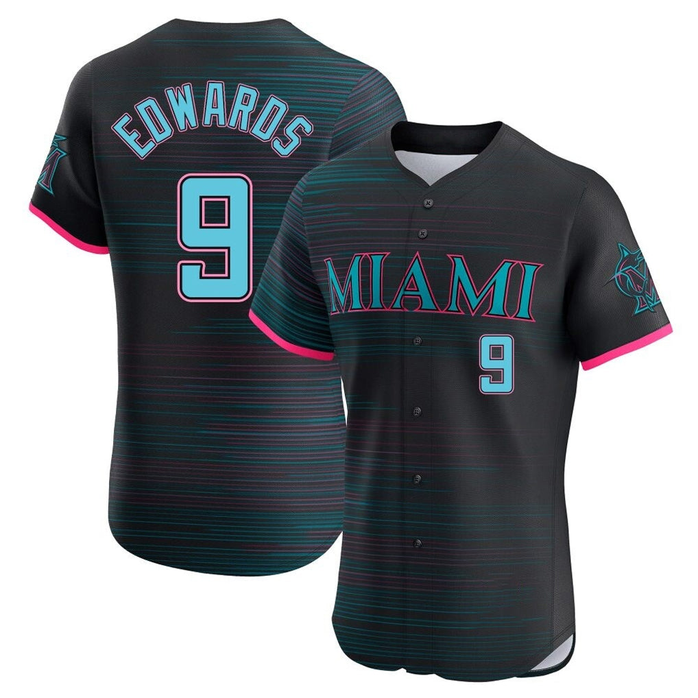 M.Marlins #9 Xavier Edwards Player Black City Connect Home Limited Elite Gdoa Stitched Jerseys