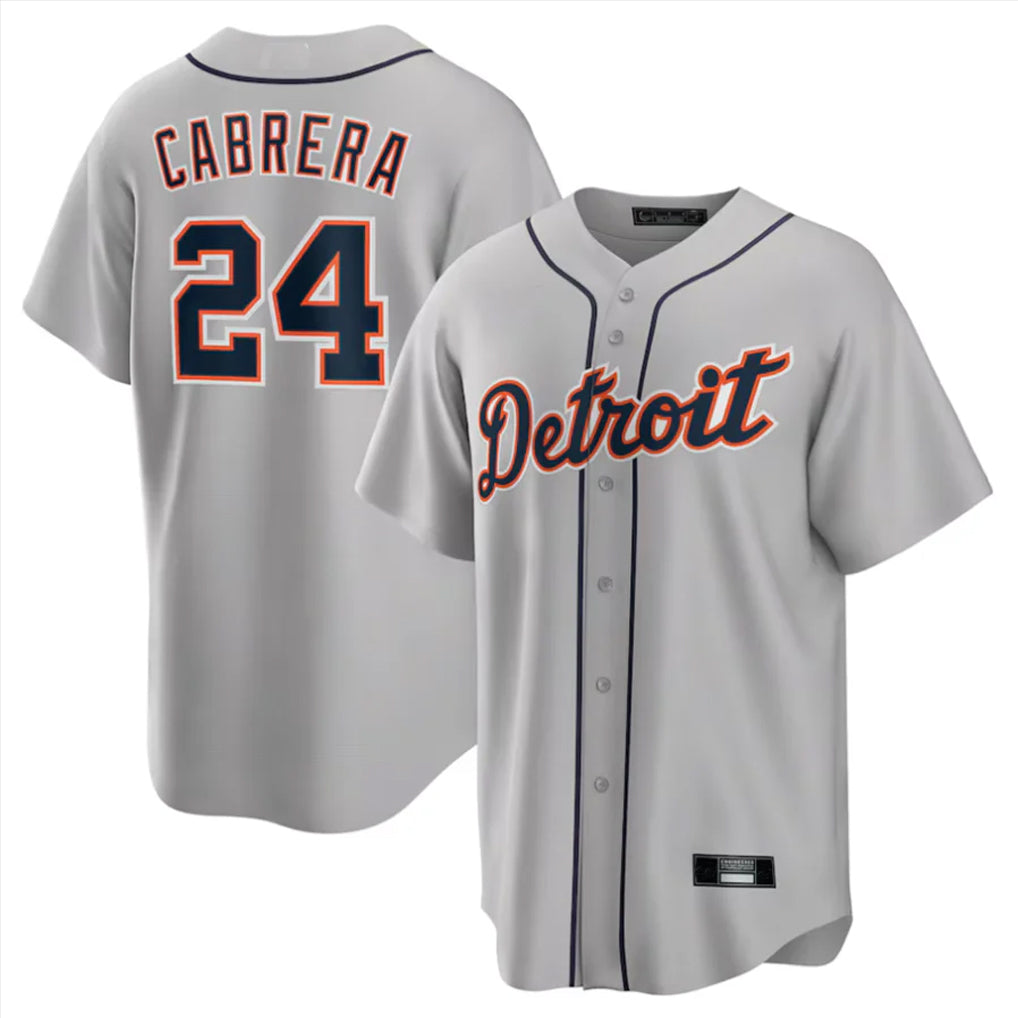 D.Tigers #24 Miguel Cabrera Player Gray Home Game Gdoa Stitched Jerseys