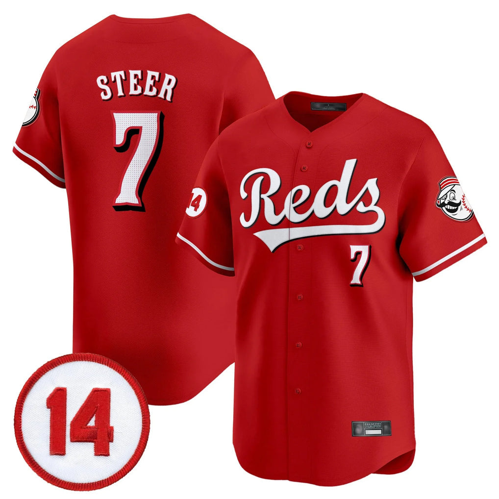 C.Reds #7 Spencer Steer Player Red Vapor Premier Limited Home Gdoa Stitched Jerseys