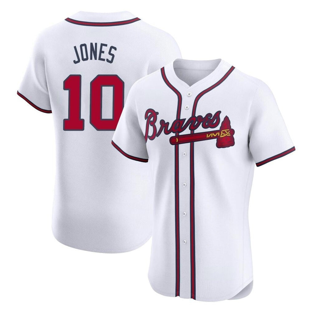 A.Braves #10 Chipper Jones Player White Limited Elite Home Game Gdoa Stitched Jerseys