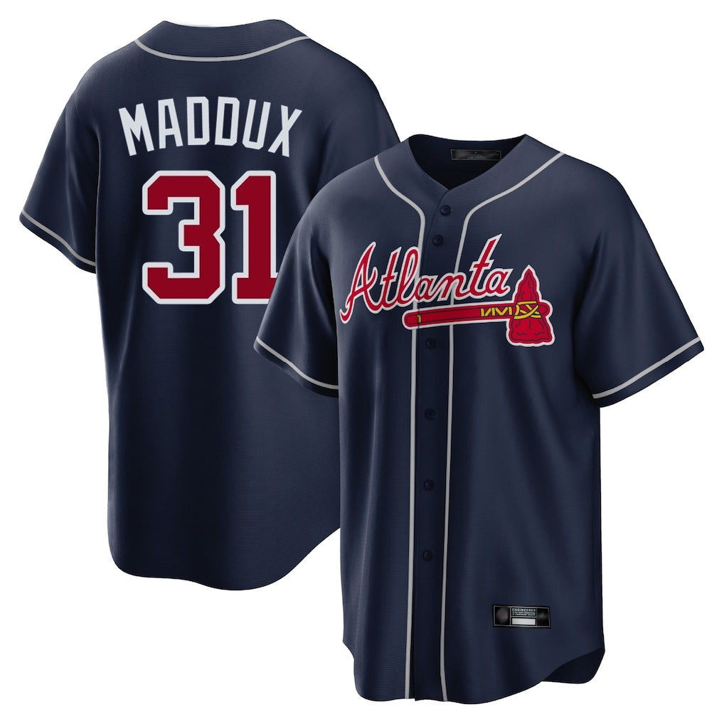 A.Braves #31 Greg Maddux Player Navy Home Game Gdoa Stitched Jerseys