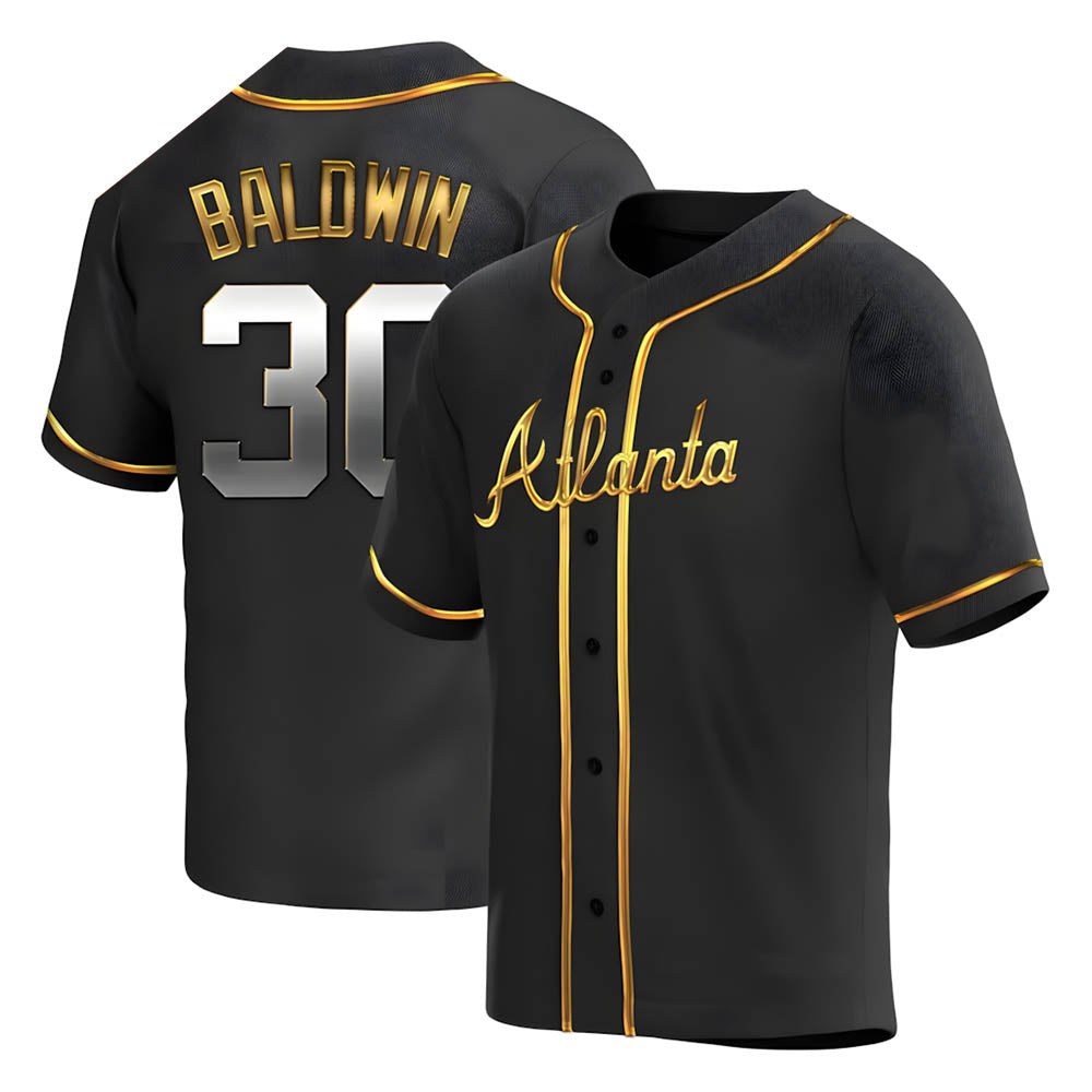 A.Braves #30 Drake Baldwin player Gold Replica Black en Alternate Stitched Jerseys