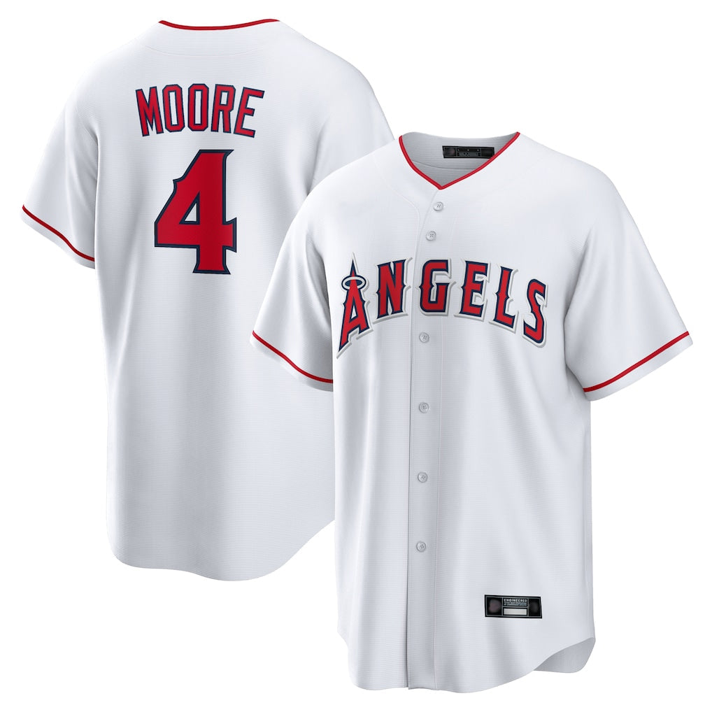 LA.Angels #4 Christian Moore Player White Home Game Gdoa Stitched Jerseys