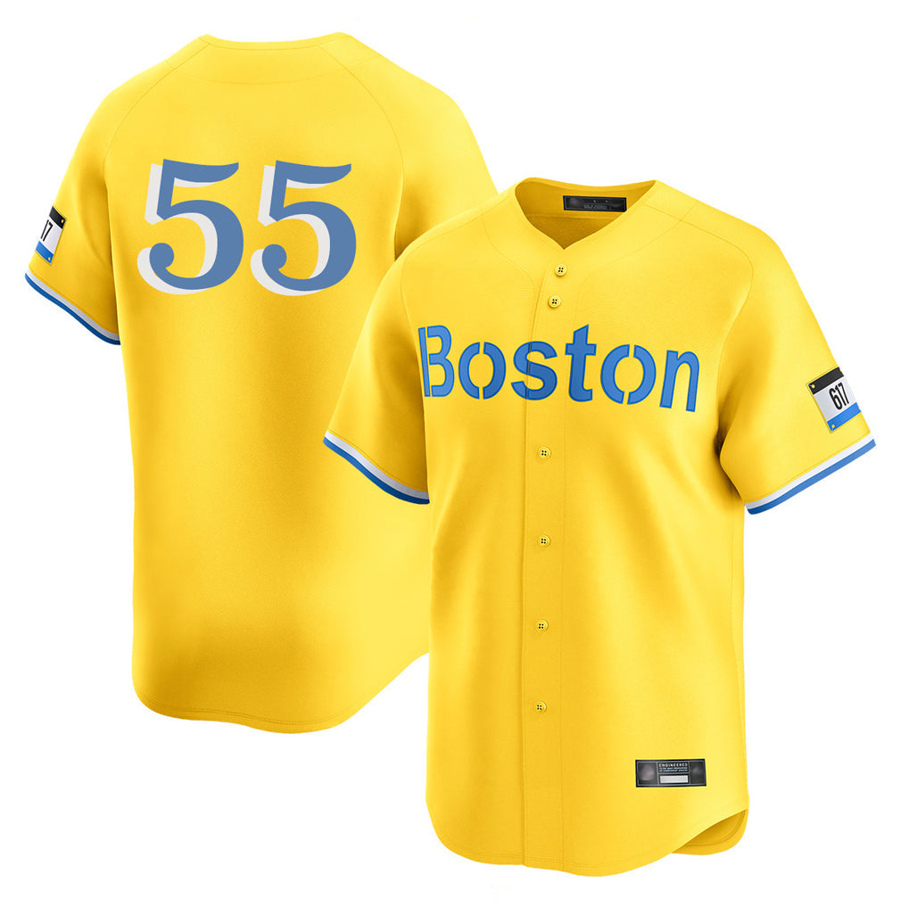 B.Red Sox #55 Ranger Su¨¢rez Player Yellow Limited Home Game Gdoa Stitched Jerseys