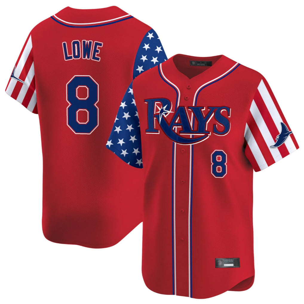 T.Bay Rays #8 Brandon Lowe Player Red 2025 Independence Day Vapor Premier Limited Gdoa Stitched Jerseys