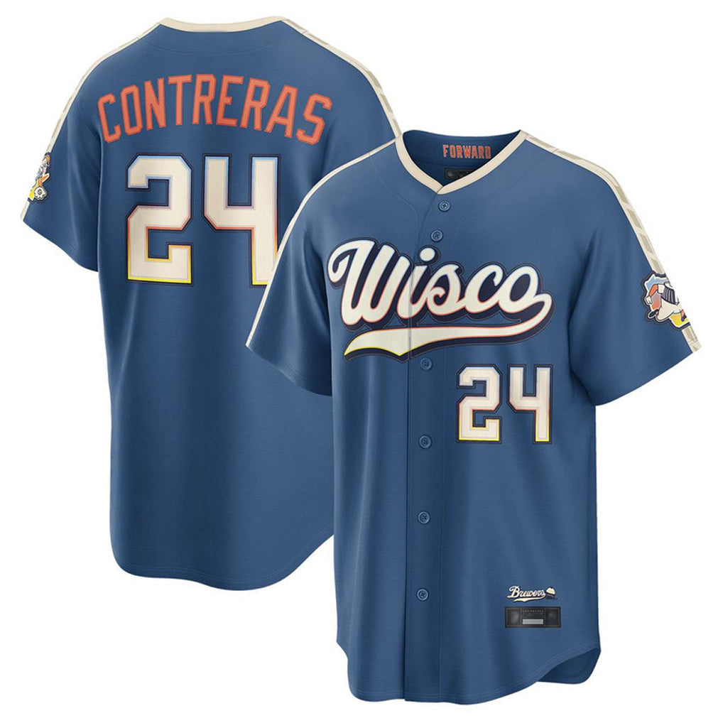 M.Brewers #24 William Contreras Player Blue 2026 City Connect Home Game Gdoa Stitched Jerseys