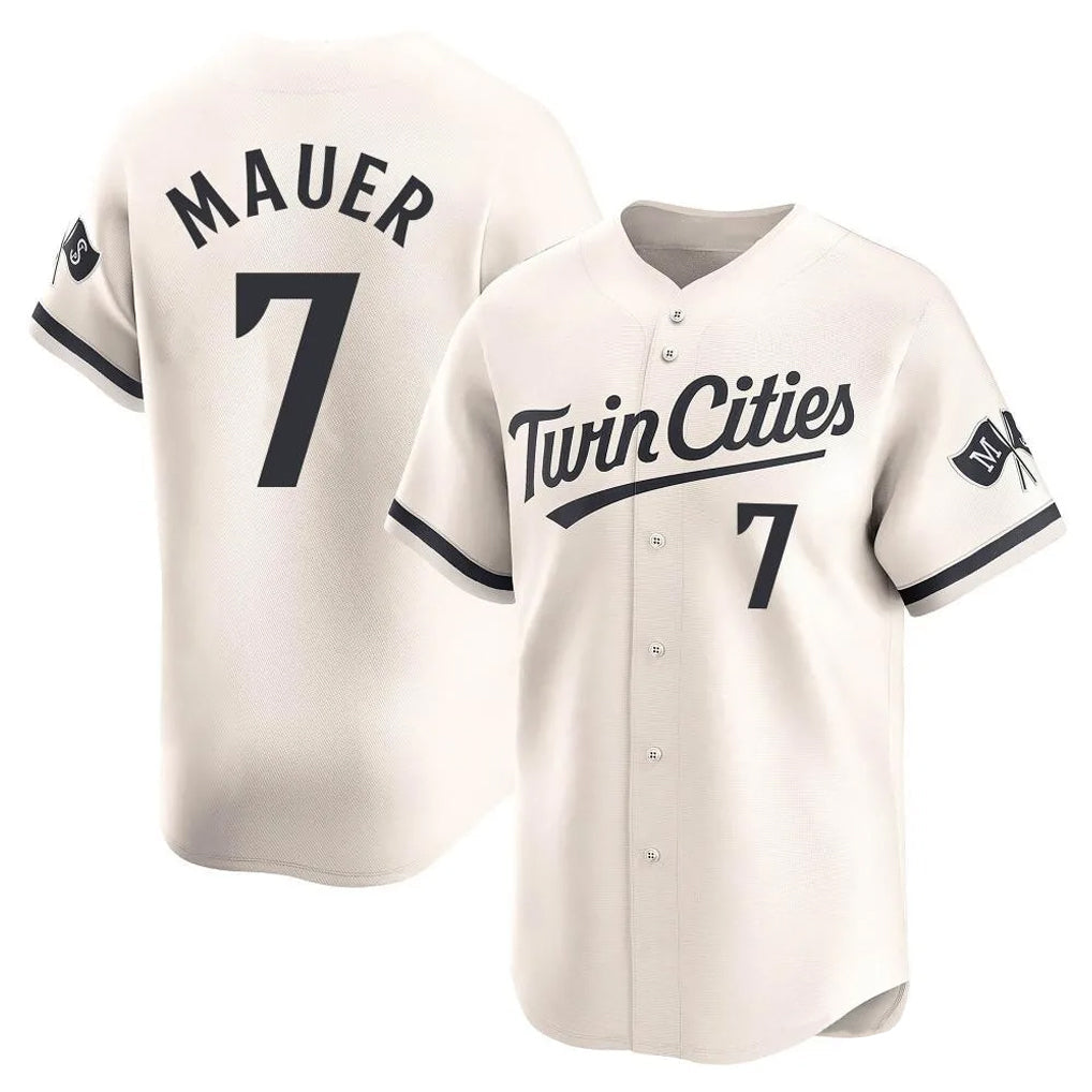 M.Twins #7 Joe Mauer Player Cream Home Limited Gdoa Stitched Jerseys
