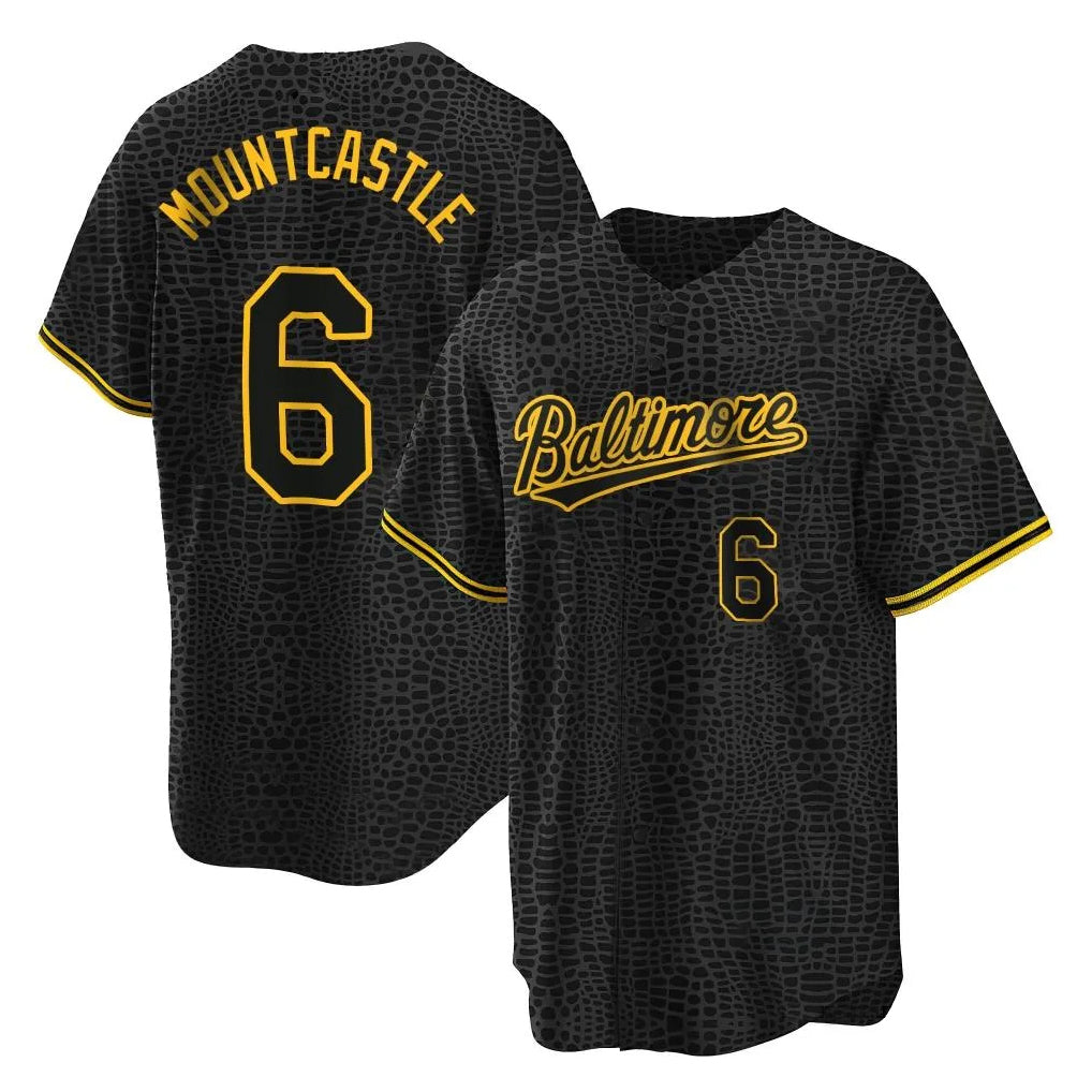 B.Orioles #6 Ryan Mountcastle Player Black Snake Skin City Home Game Gdoa Stitched Jerseys