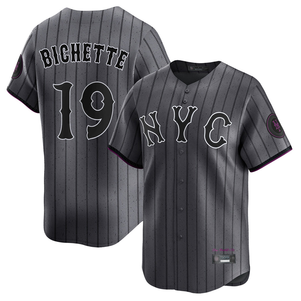 NY.Mets #19 Bo Bichette Player Gray City Connect Limited Gdoa Stitched Jerseys