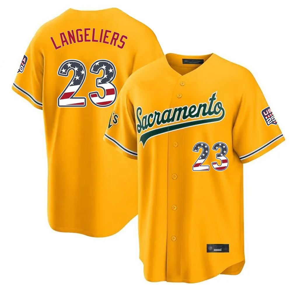 Athletics #23 Shea Langeliers Player Gold USA 250 Fourth of July Home Game Gdoa250Ys Stitched Jerseys