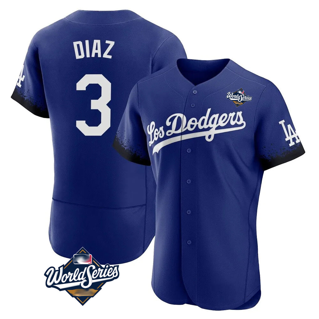 LA.Dodgers #3 Edwin D¨ªaz Player Royal World Series City Connect Elite Home Gdoa Stitched Jerseys
